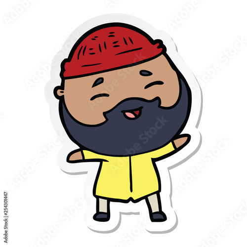 sticker of a cartoon happy bearded man
