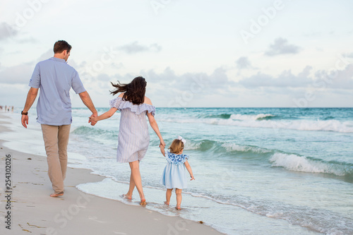 family walking on the beach