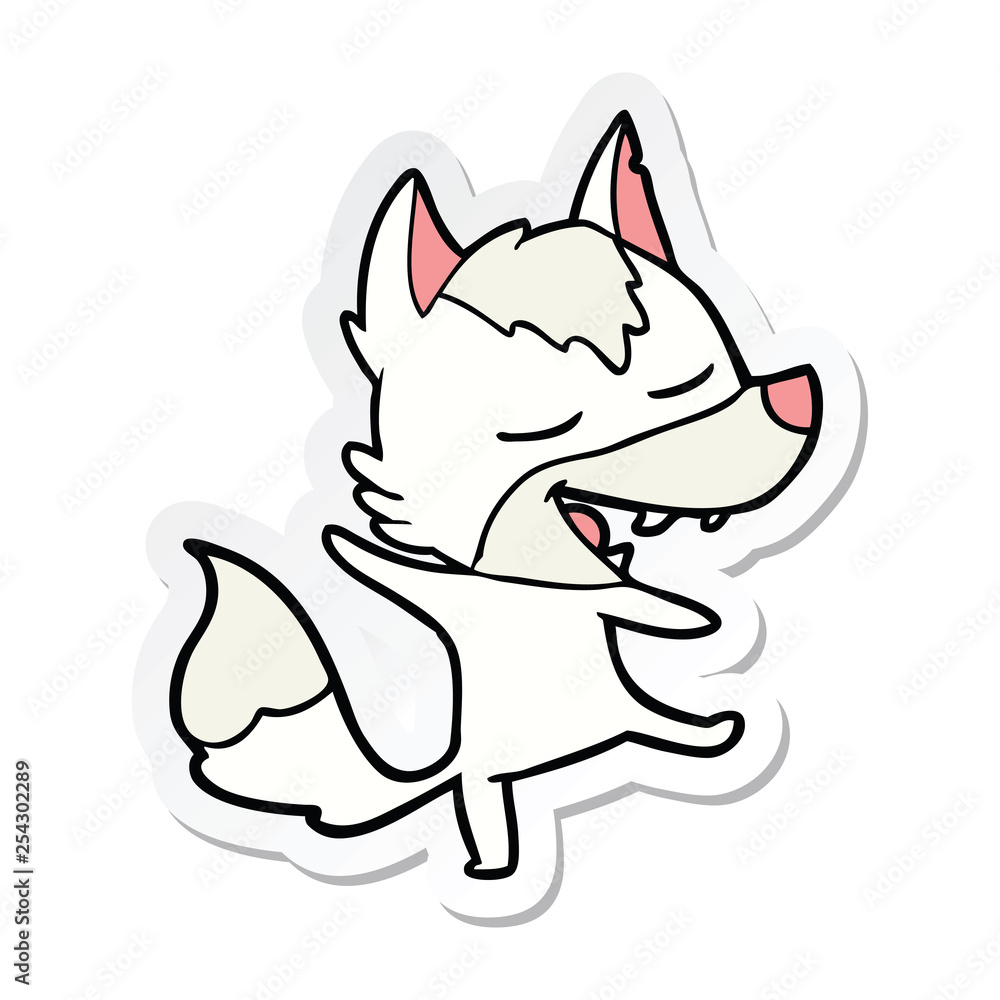 Fototapeta premium sticker of a cartoon wolf laughing