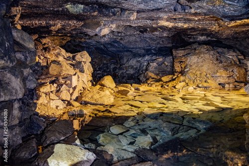 Old abandoned flooded limestone mine Gurievsky in Byakovo, Tula Region