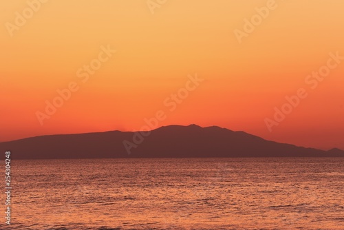 The sunrise and Japanese sightseeing spot Izu Oshima Island.