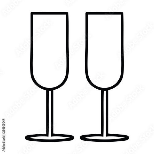 line drawing cartoon champagne flutes