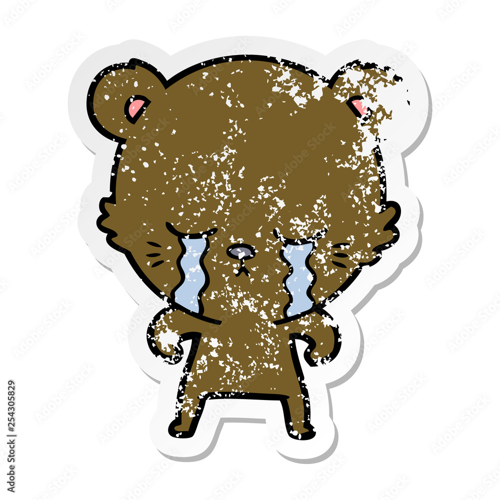distressed sticker of a crying cartoon bear distressed sticker of a crying cartoon bear