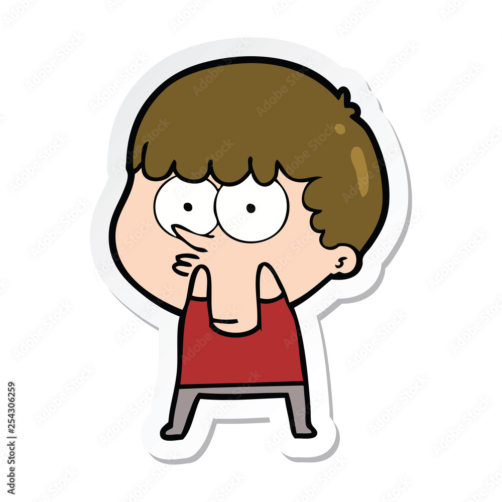 sticker of a cartoon curious boy sticker of a cartoon curious boy