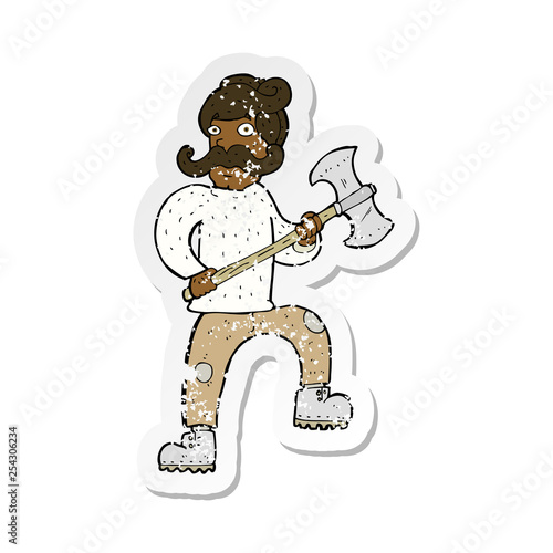 retro distressed sticker of a cartoon man with axe