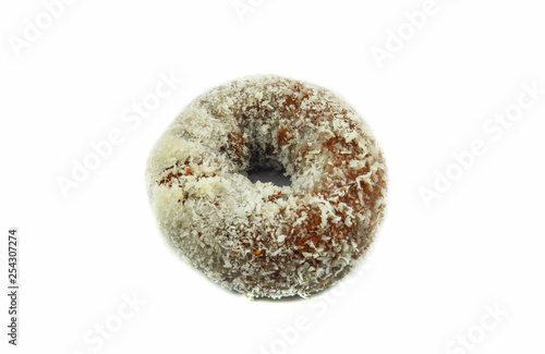 Close up of donuts with white sugar and Coconut chocolate tasty isolated on white background