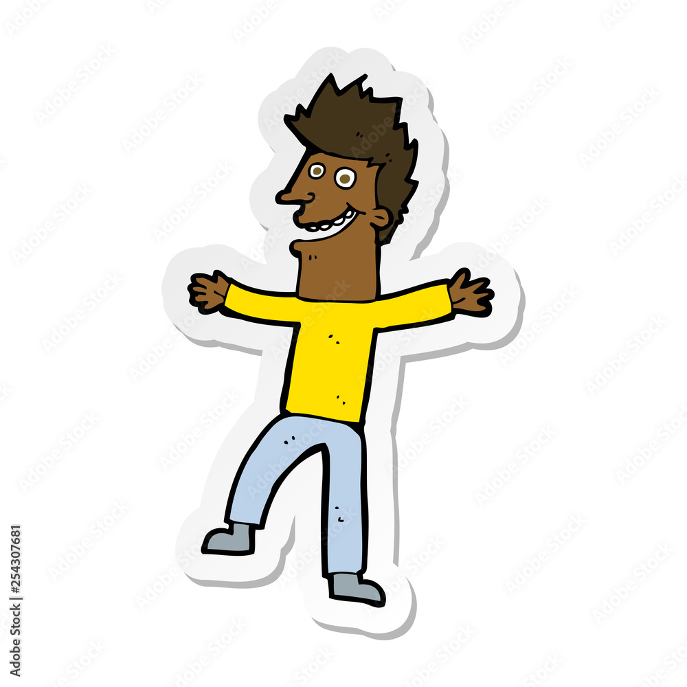 sticker of a cartoon happy man