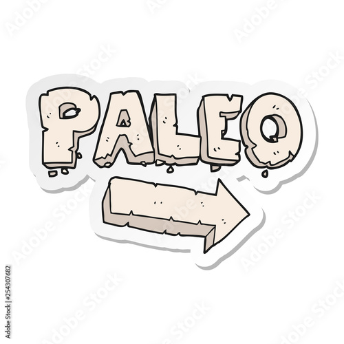 sticker of a cartoon paleo diet pointing arrow
