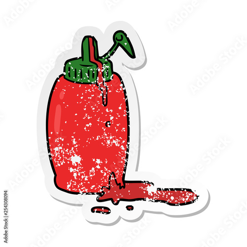 distressed sticker of a cartoon ketchup bottle