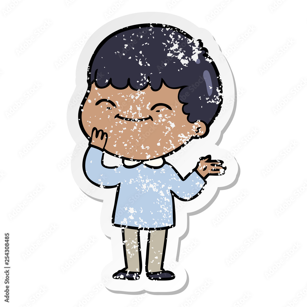distressed sticker of a cartoon happy boy distressed sticker of a cartoon happy boy