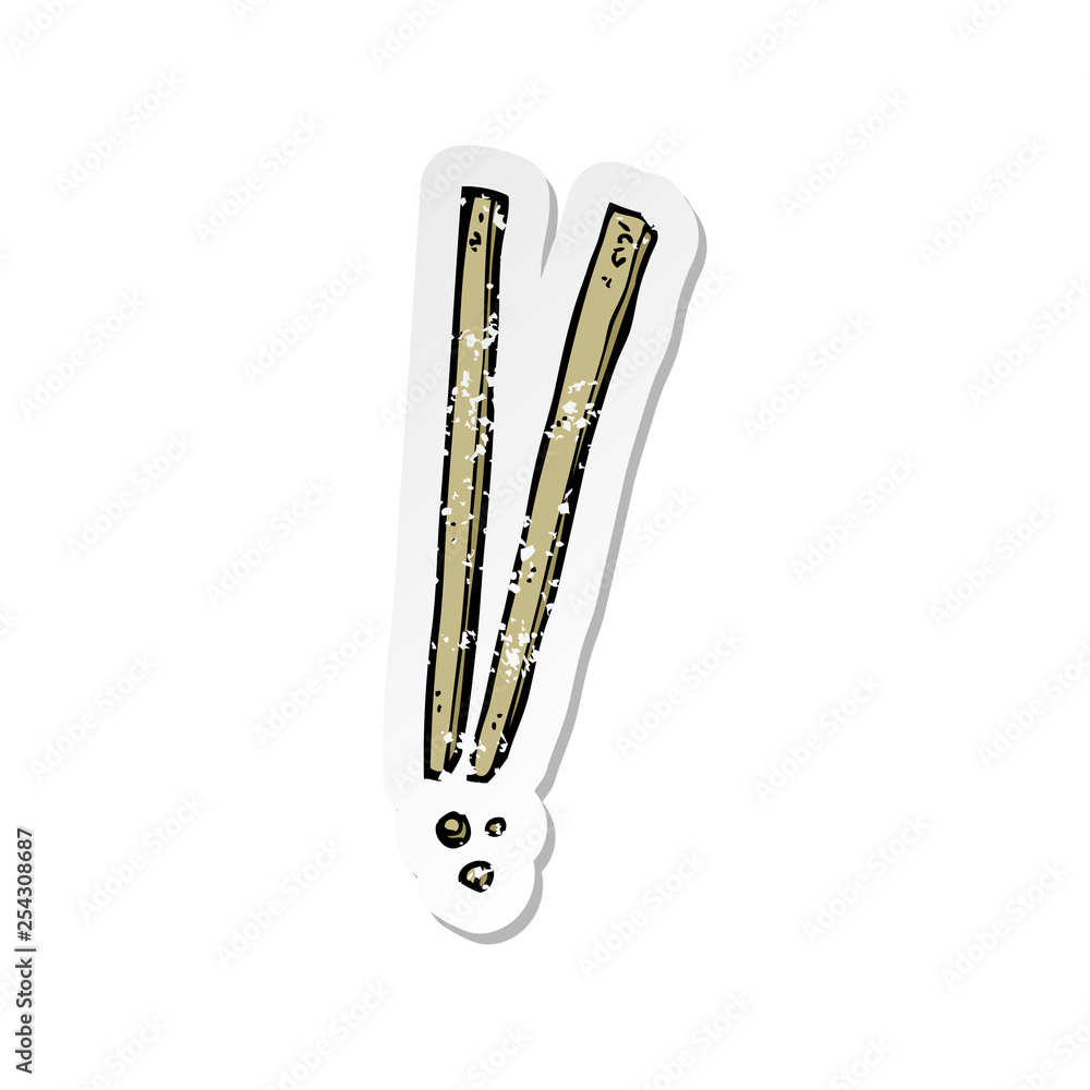 retro distressed sticker of a cartoon chopsticks retro distressed sticker of a cartoon chopsticks