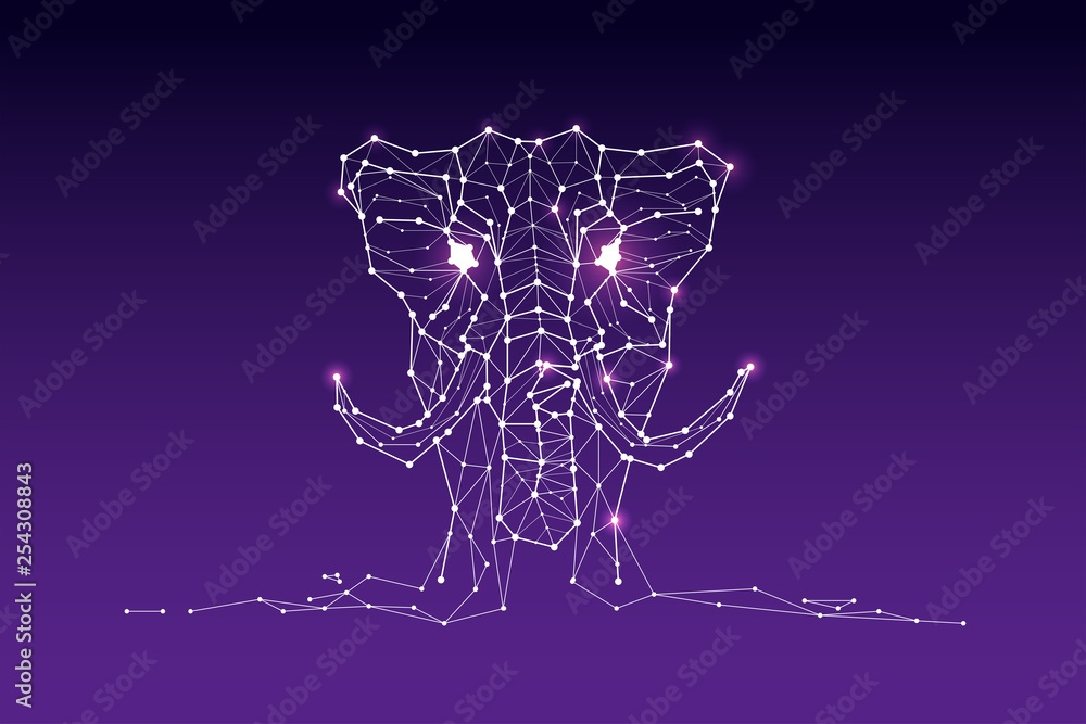 The particles, geometric art, line and dot of elephant