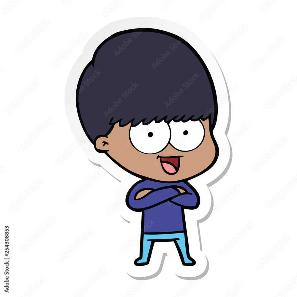 sticker of a happy cartoon boy