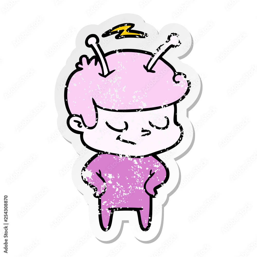 Fototapeta premium distressed sticker of a friendly cartoon spaceman