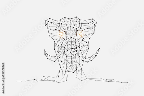 The particles, geometric art, line and dot of elephant