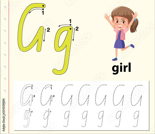 Letter G tracing alphabet worksheets