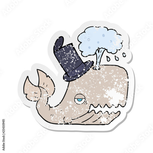 retro distressed sticker of a cartoon whale spouting water