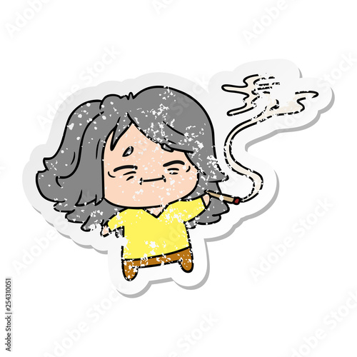 distressed sticker cartoon of cute kawaii old woman