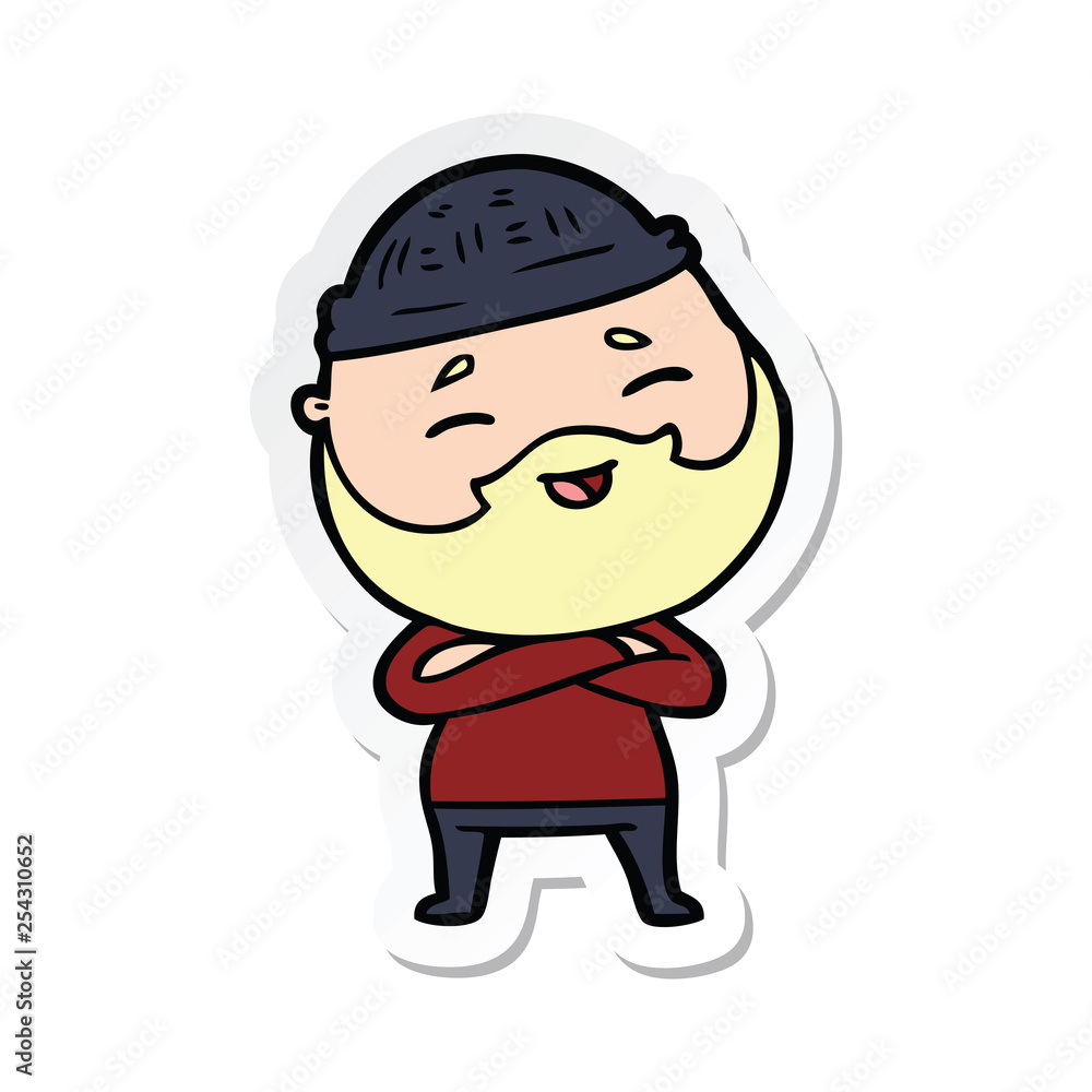 sticker of a cartoon happy bearded man