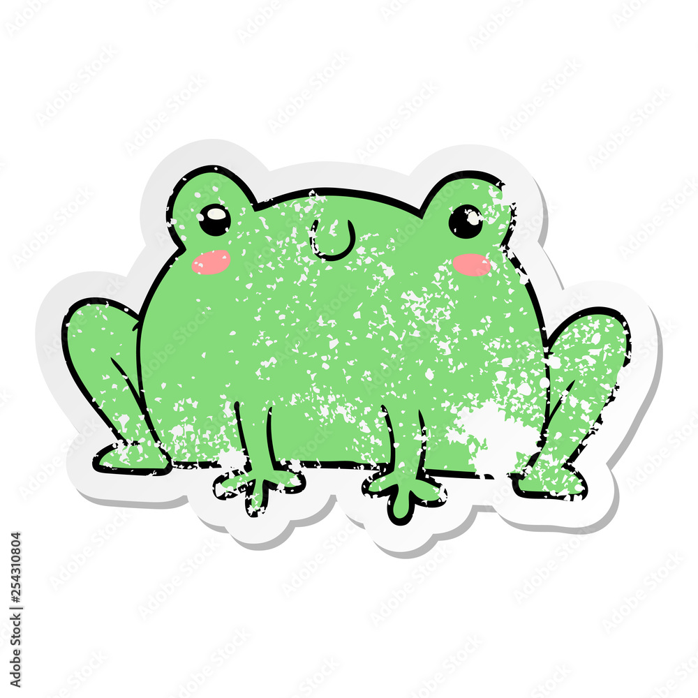 distressed sticker of a cartoon frog distressed sticker of a cartoon frog
