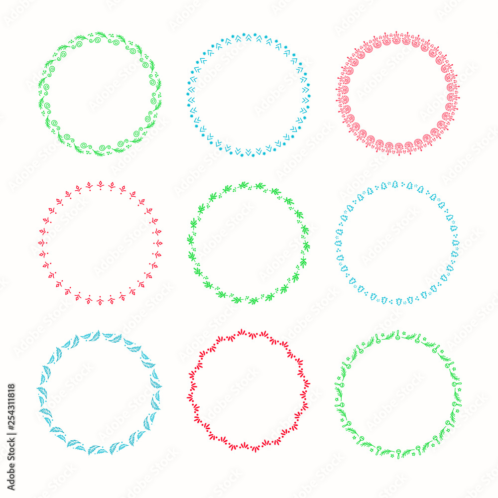 Holiday collection of vector graphic circle frames. Wreaths for Christmas design Holiday collection of vector graphic circle frames. Wreaths for Christmas design