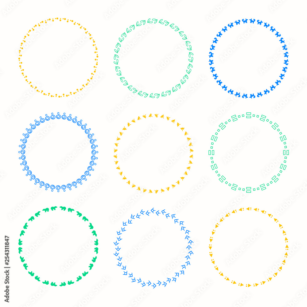 Set of vector graphic circle frames for design Set of vector graphic circle frames for design