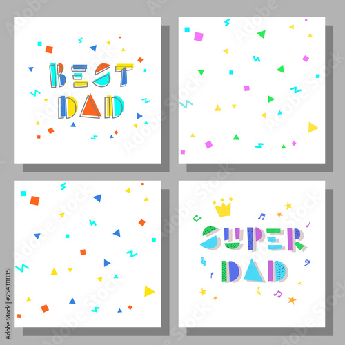 Collection of postcards and backgrounds for the father's day. Best Dad, Super Dad. Cute prints correspond to postcard.