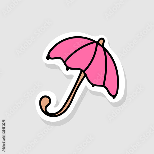 Isolated image for badge, sticker or patch. Vector illustration. Cute umbrella for bad weather painted in cartoon style