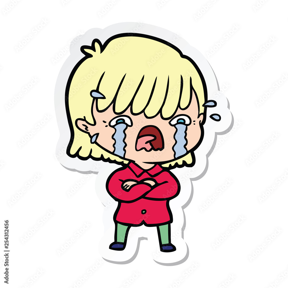 sticker of a cartoon girl crying sticker of a cartoon girl crying