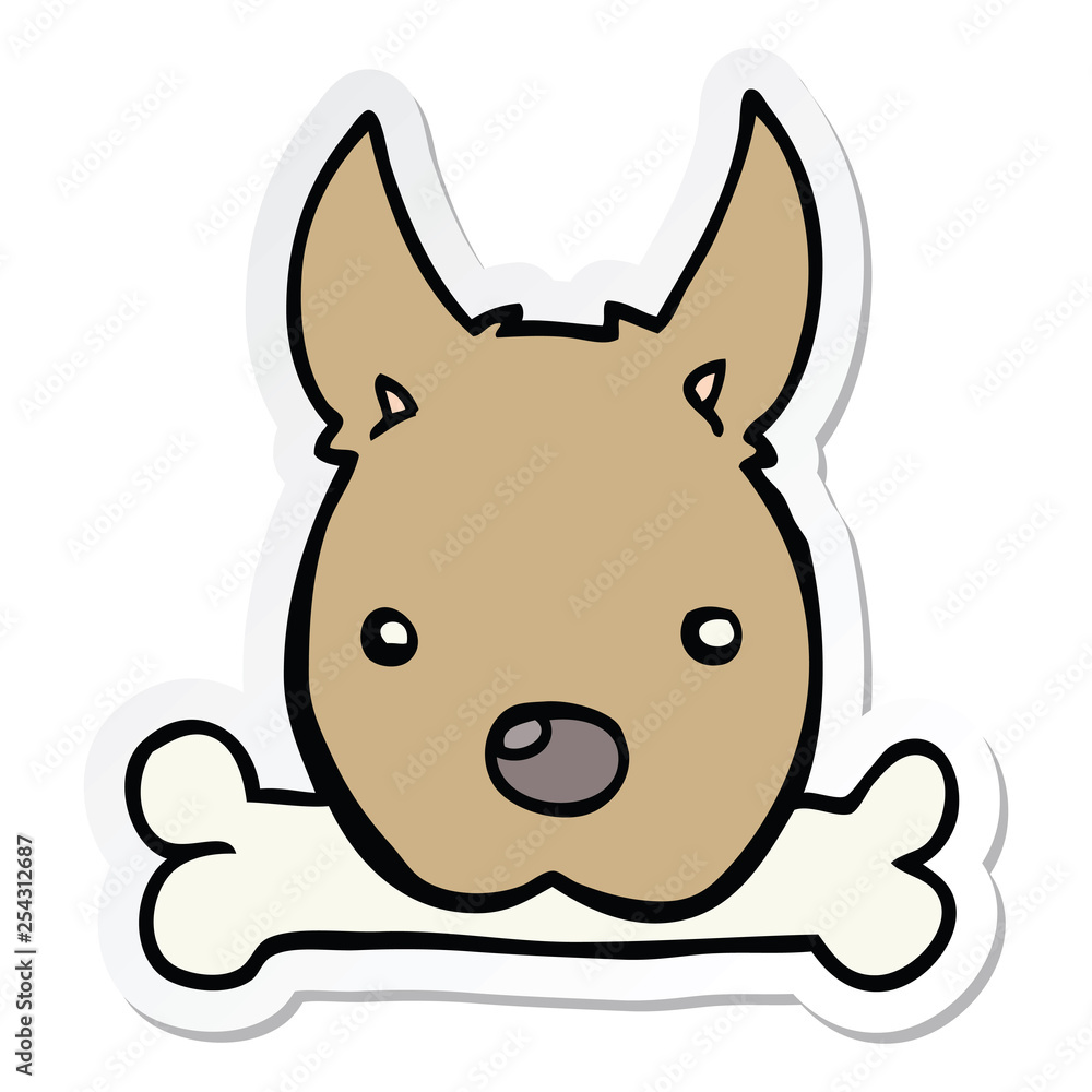 sticker of a cartoon dog with bone sticker of a cartoon dog with bone