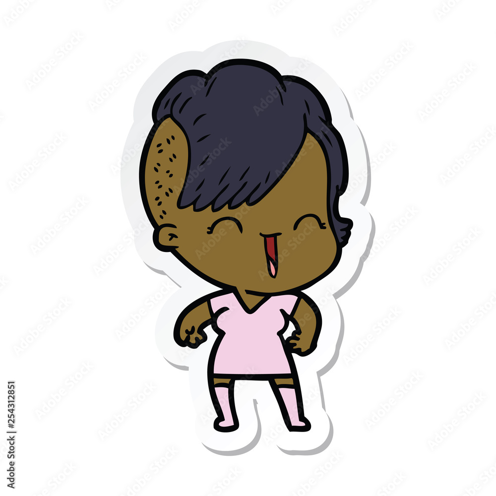 sticker of a cartoon happy hipster girl sticker of a cartoon happy hipster girl