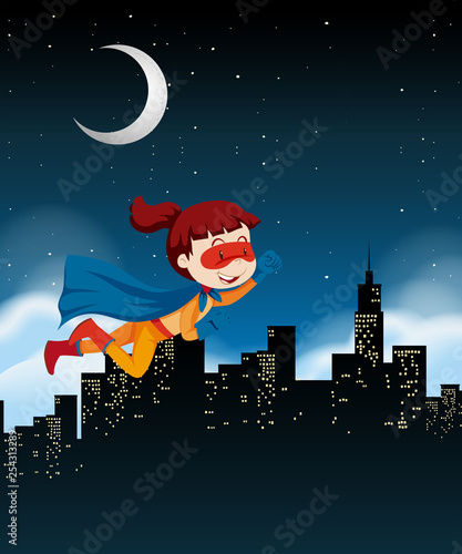 A girl super hero flying on sky