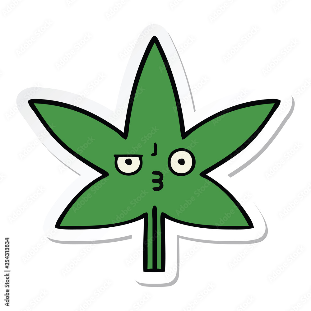 sticker of a cute cartoon marijuana leaf sticker of a cute cartoon marijuana leaf