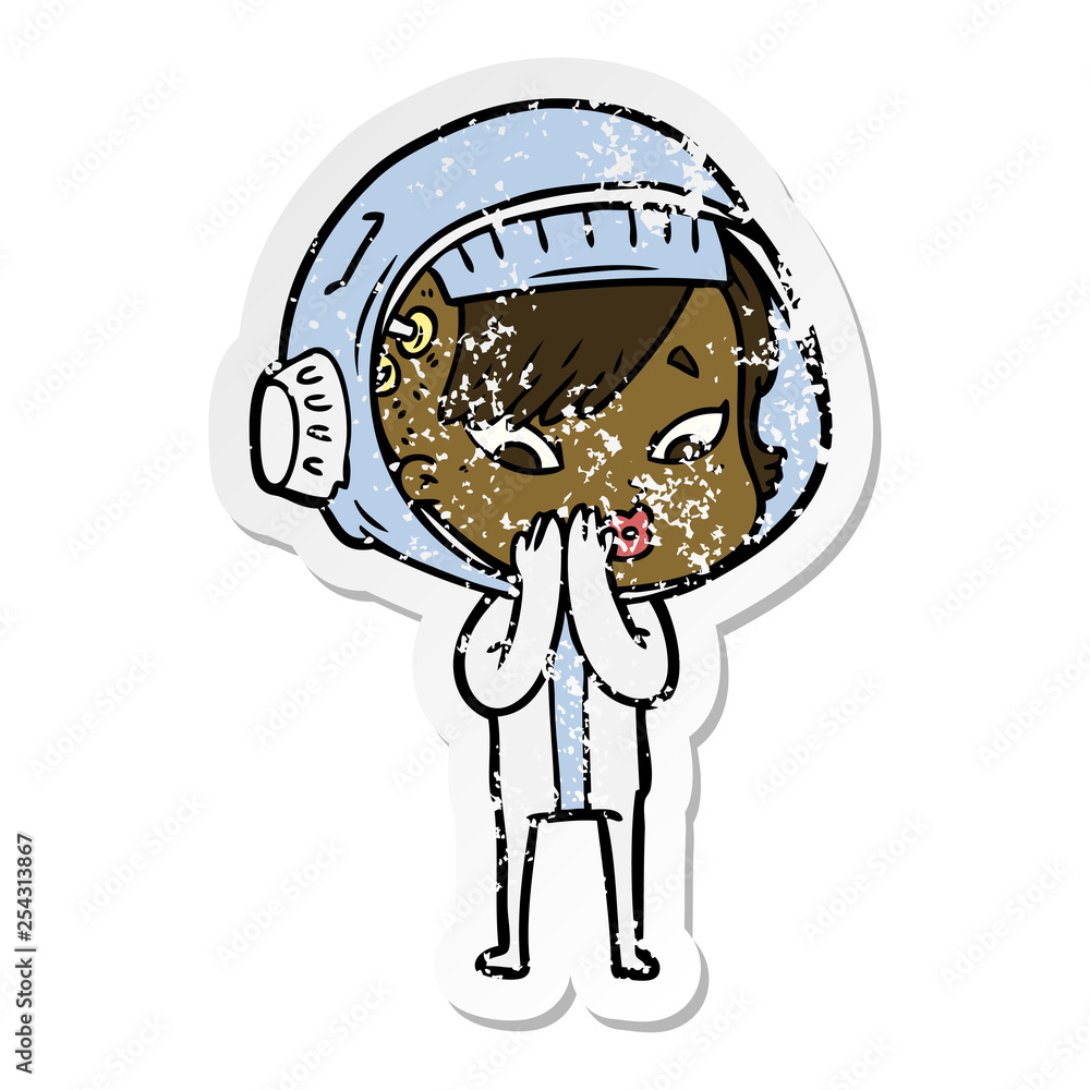 Fototapeta premium distressed sticker of a cartoon astronaut woman
