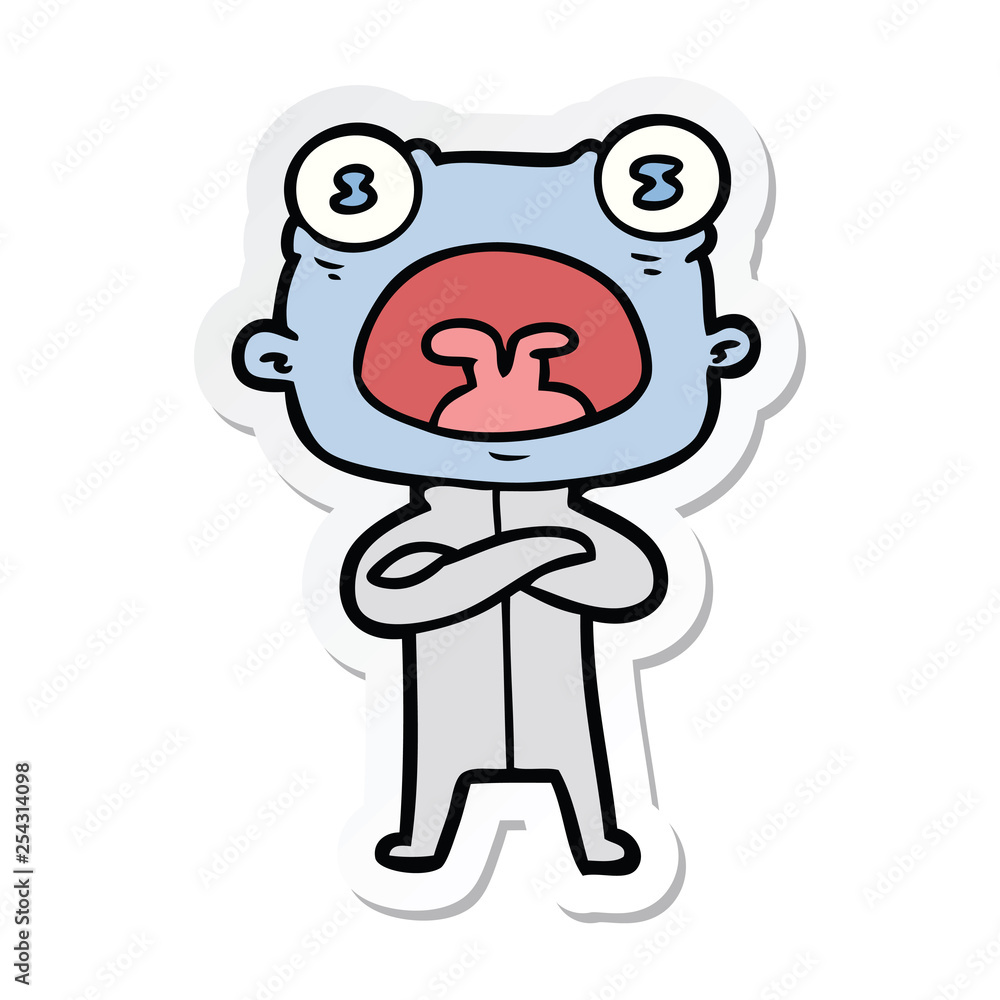sticker of a cartoon weird alien communicating sticker of a cartoon weird alien communicating