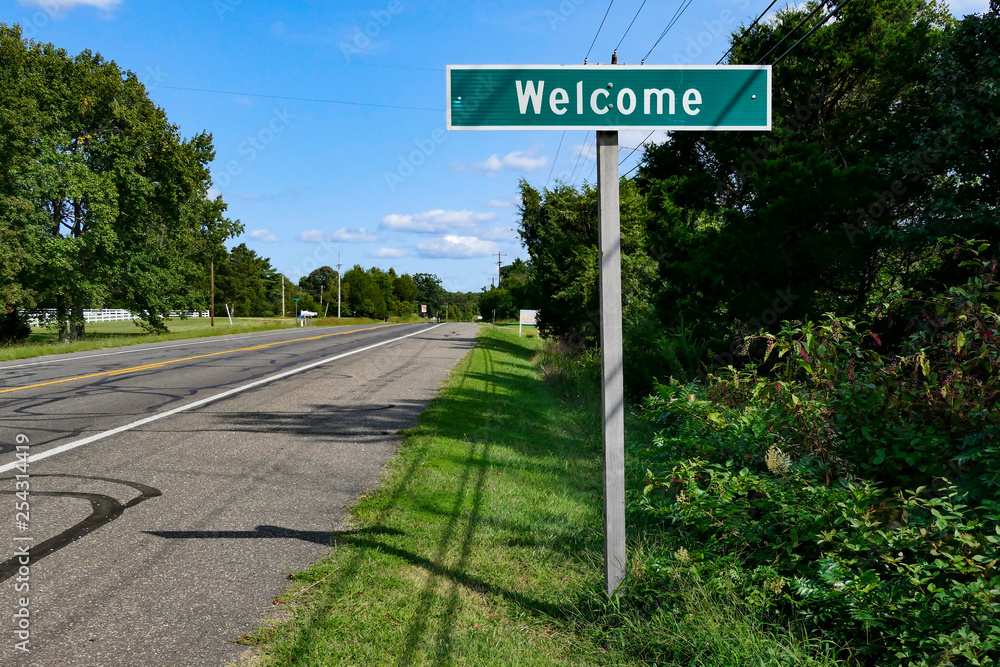 WELCOME; MARYLAND A town called Welcome in MAryland. Street sign. WELCOME; MARYLAND A town called Welcome in MAryland. Street sign.