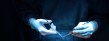veterinarian surgery in operation room take with art lighting and blue filter