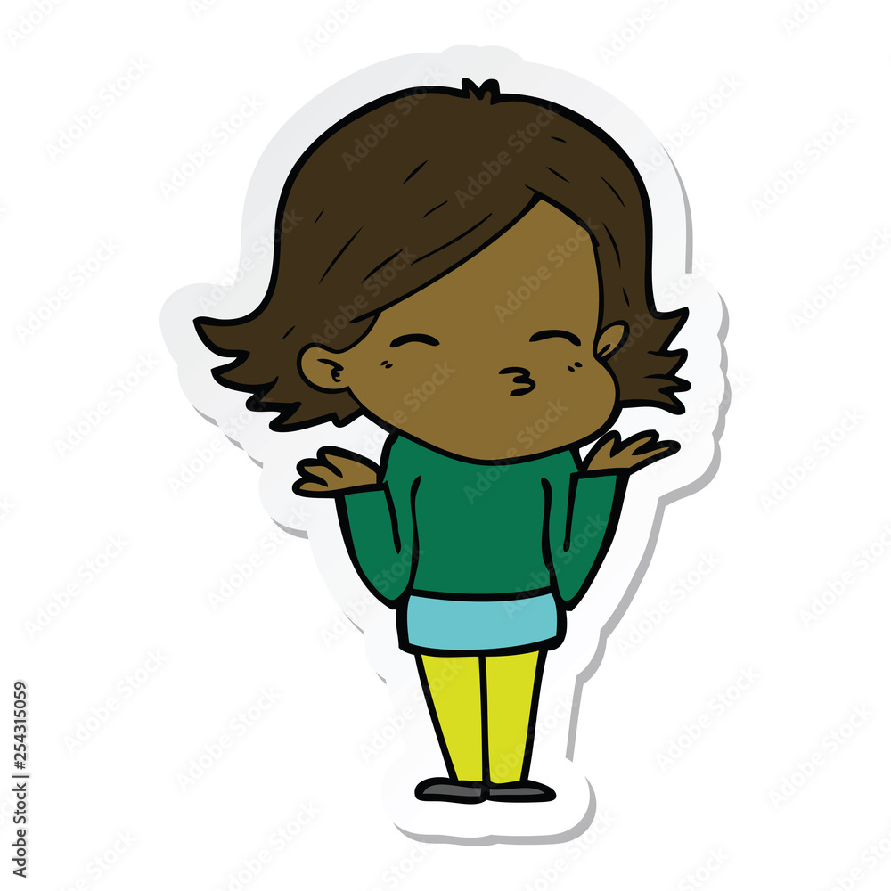 sticker of a cartoon confused woman sticker of a cartoon confused woman