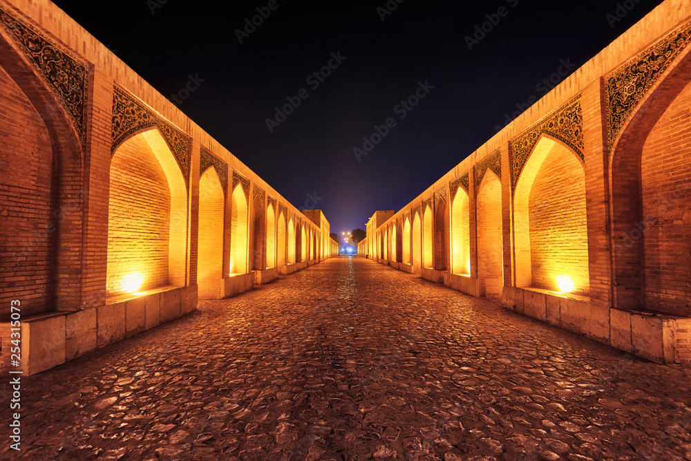 Khaju Bridge at Night in Isfahan, Iran, taken in January 2019 taken in hdr