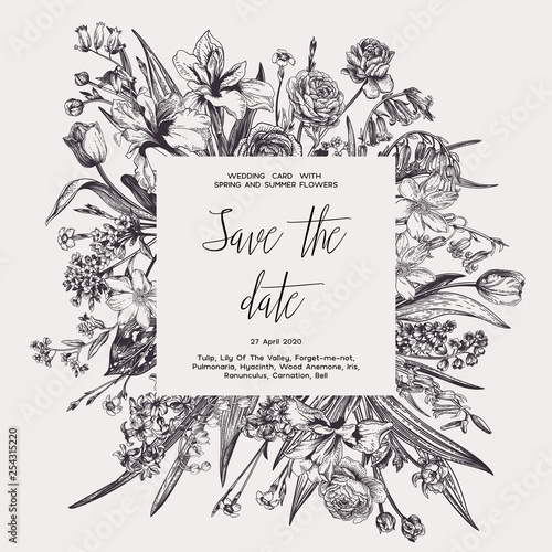 Vector floral card with flowers.