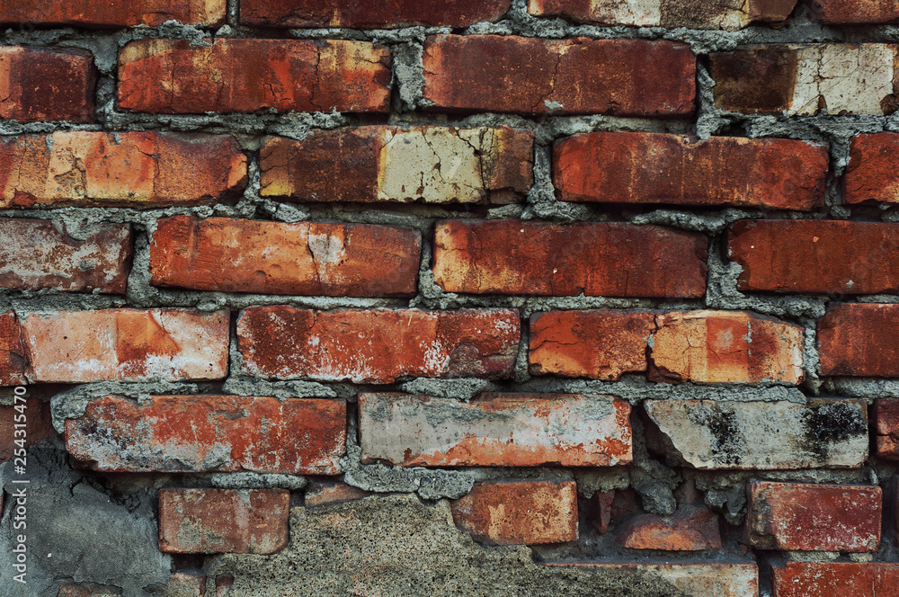 brickwork of old red brick with shabby plaster background brickwork of old red brick with shabby plaster background