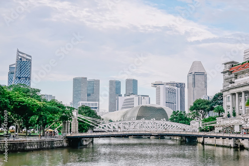 Photography SINGAPORE-NOV 22: Cavenagh Bridge spanning the lower reaches of Singapore River in the Singapore's Central Area on NOV 22, 2018
