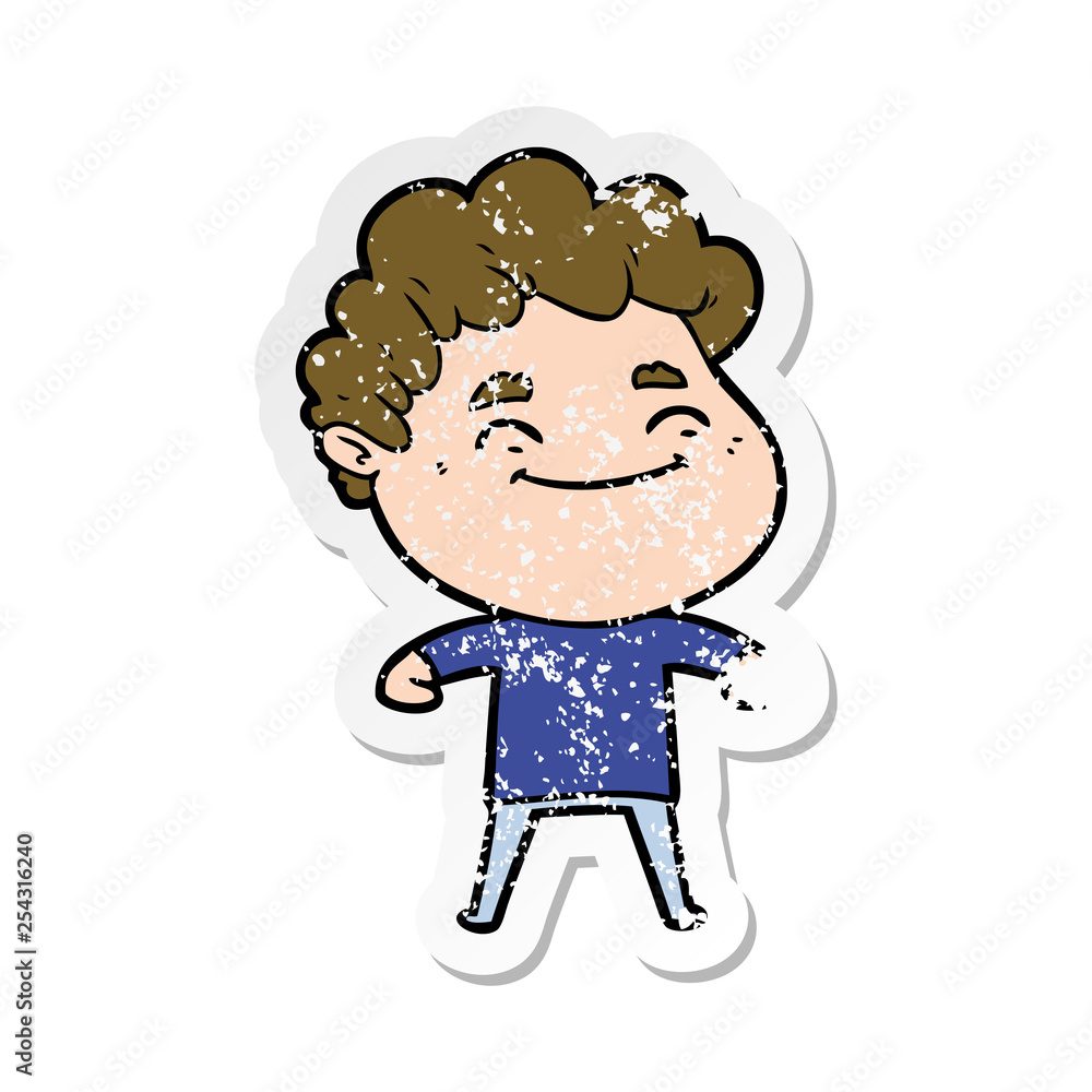 distressed sticker of a cartoon friendly man distressed sticker of a cartoon friendly man