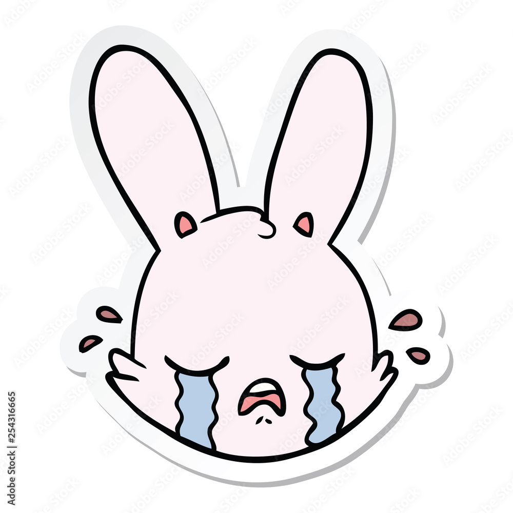sticker of a cartoon crying bunny face sticker of a cartoon crying bunny face