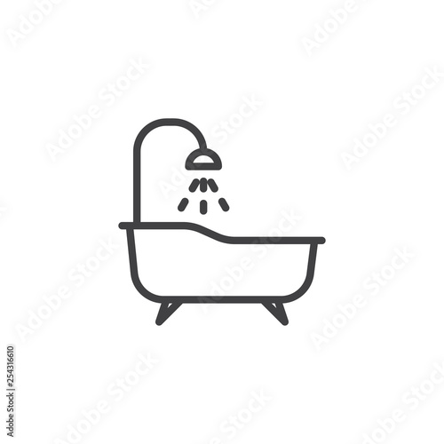 Bath and shower line icon. linear style sign for mobile concept and web design. Bathtub outline vector icon. Hotel service symbol, logo illustration. Pixel perfect vector graphics