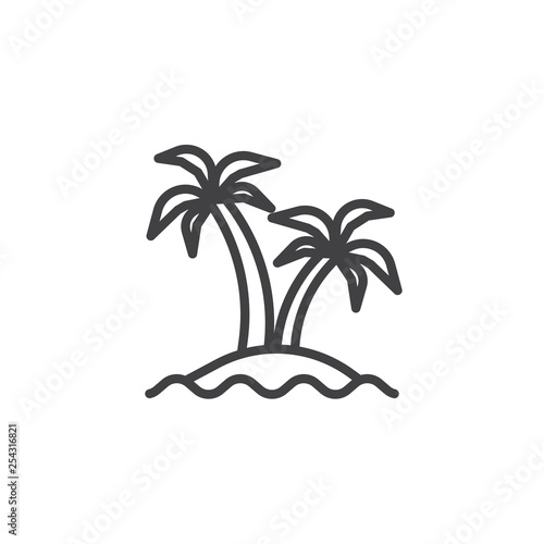 Palm trees island line icon. linear style sign for mobile concept and web design. Sea and coconut palms outline vector icon. Summer vocation symbol  logo illustration. Pixel perfect vector graphics