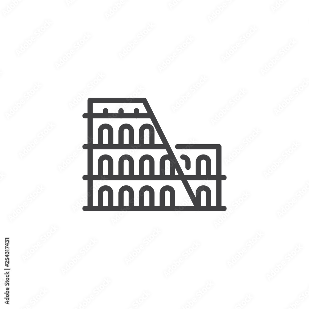 Colosseum building landmark line icon. linear style sign for mobile concept and web design. coliseum rome architecture outline vector icon. Symbol, logo illustration. Pixel perfect vector graphics