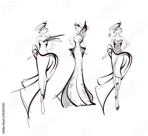 Stylish fashion models. Pretty young girls. Fashion womans Sketch
