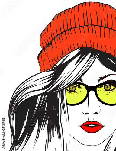 Fashion girls face. Woman face. Hand-drawn fashion model. Vector illustration for you design in graphic style.