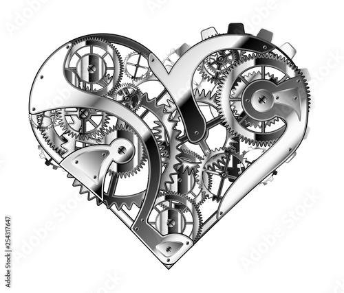 Hand drawn illustration of mechanical heart. Abstract valentine's day symbol.